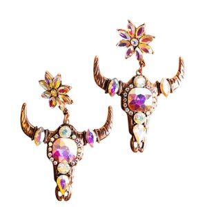 Gold and Pink Floral Skull Earrings